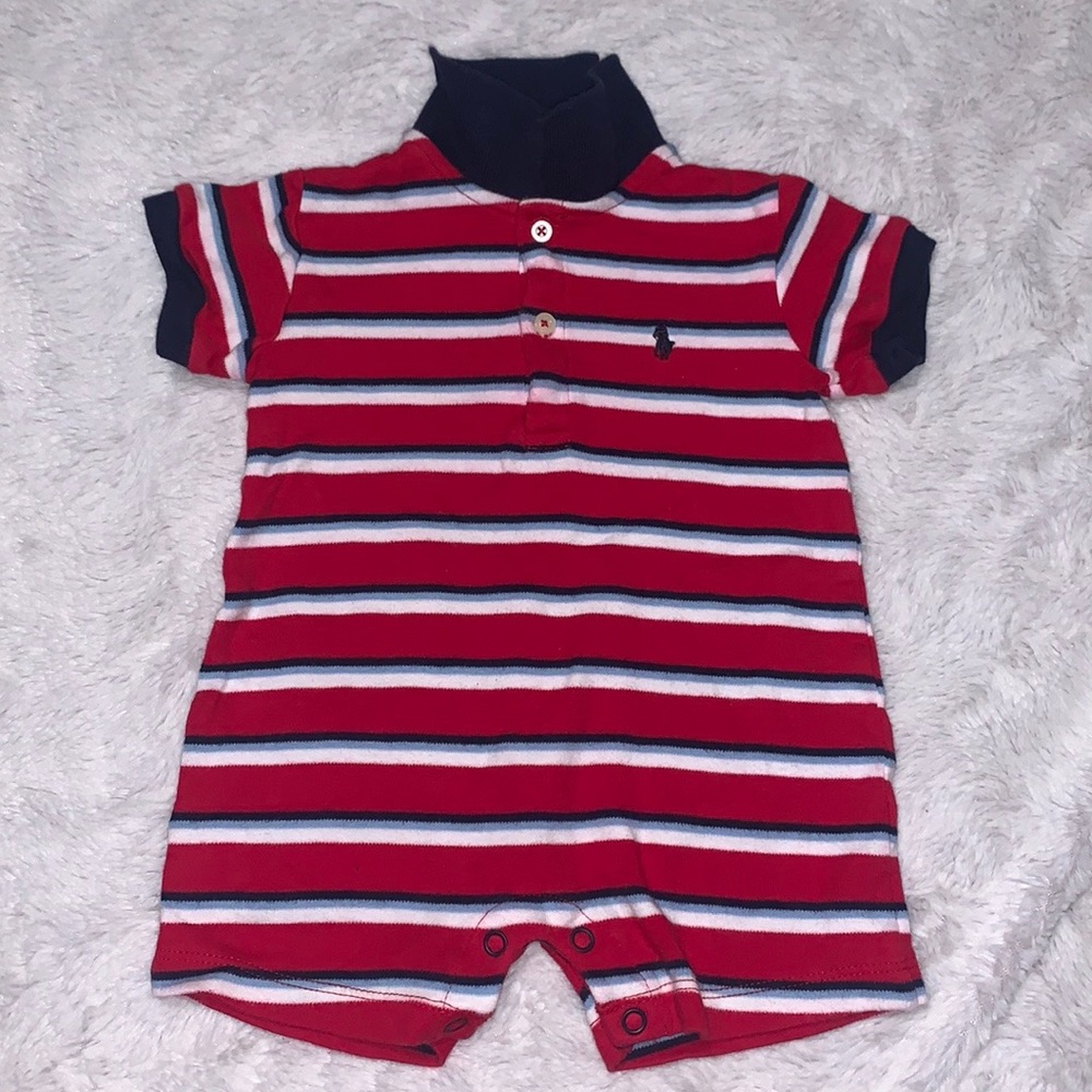 Ralph Lauren Red Navy White Striped Baby Romper 6M